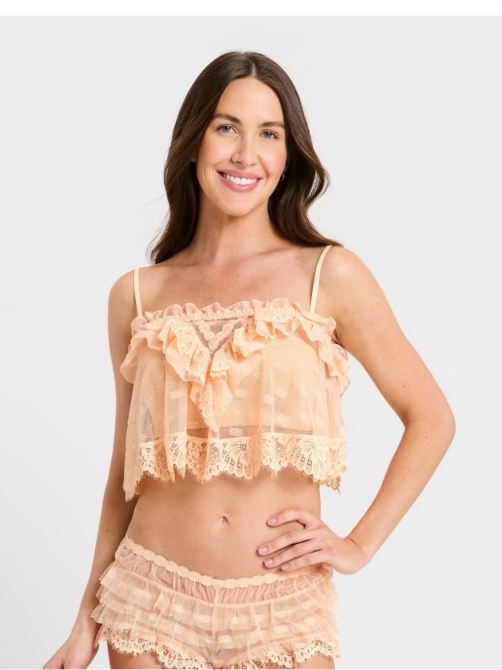 Sheer Ruffle Lace Bralette Peach